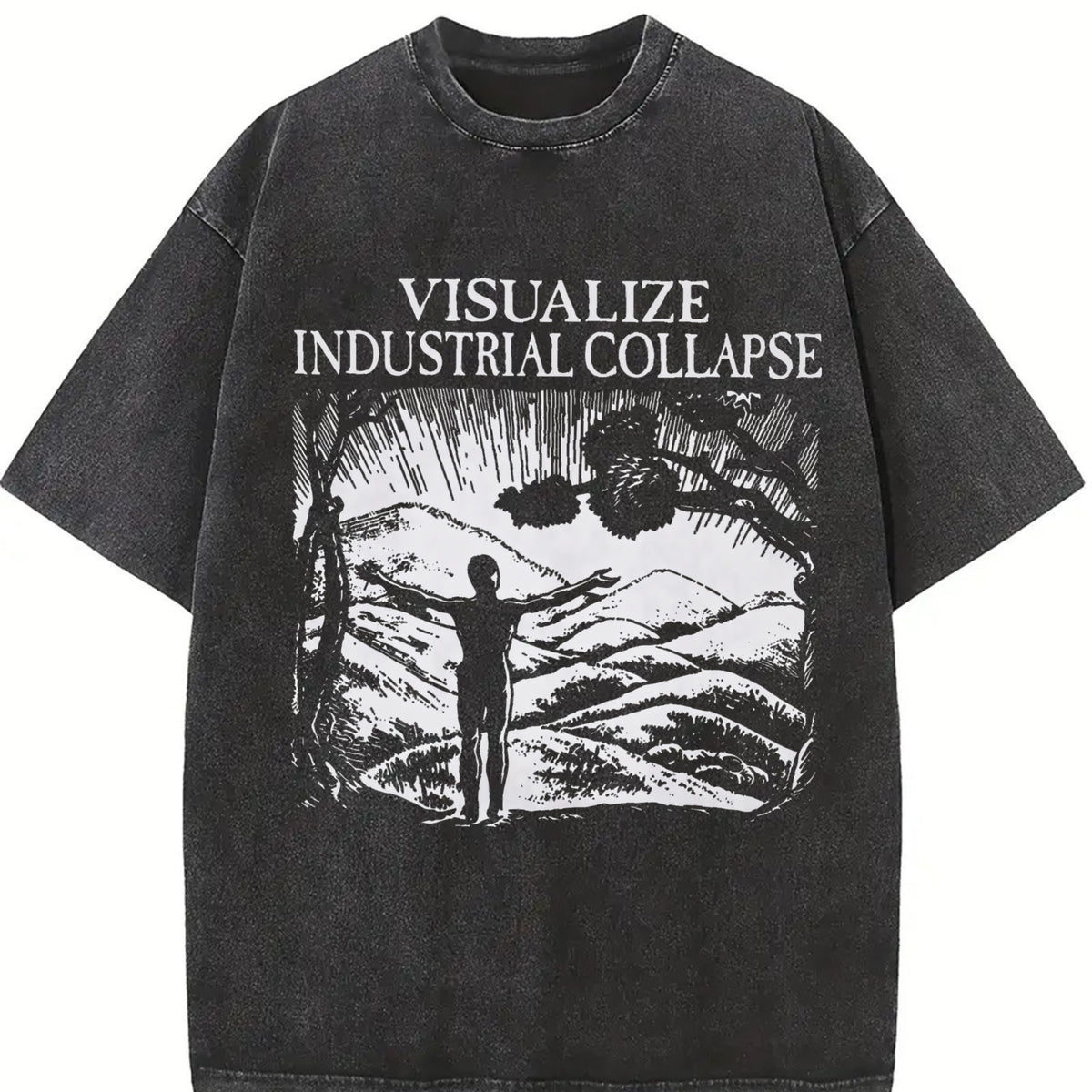 Visualize Industrial Collapse Vintage Washed T-Shirt in Black