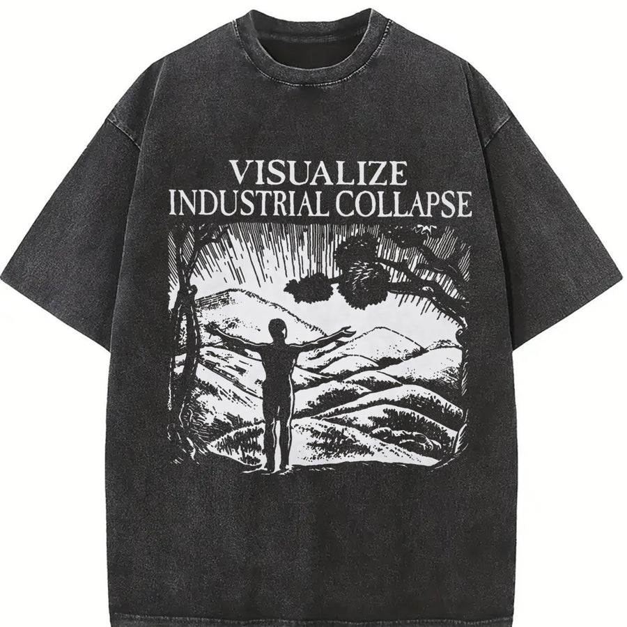 Visualize Industrial Collapse Vintage Washed T-Shirt in Black