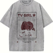 Y2k Tv Girl Lovers Rock Song Vintage Washed T-Shirt in Gray