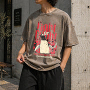 Fight or Flight Penguin Vintage Washed T-Shirt in Brown