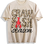 Leopard Crawfish Season Vintage Washed T-Shirt in Beige