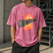 Calcifer's Howl's Moving Castle Vintage Washed T-Shirt in Red
