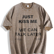Just We Can Talk Later Vintage Washed T-Shirt in Brown