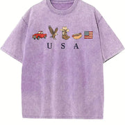 Classic USA Truck Eagle Cowboy Boot Hot Dog Vintage Washed T-Shirt in Purple