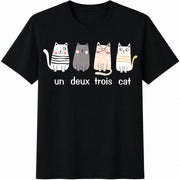 Un Deux Trois Cat Cotton T-Shirt in Black