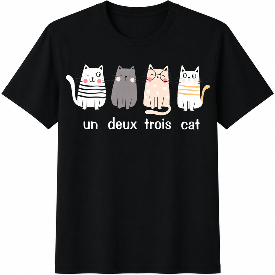 Un Deux Trois Cat Cotton T-Shirt in Black