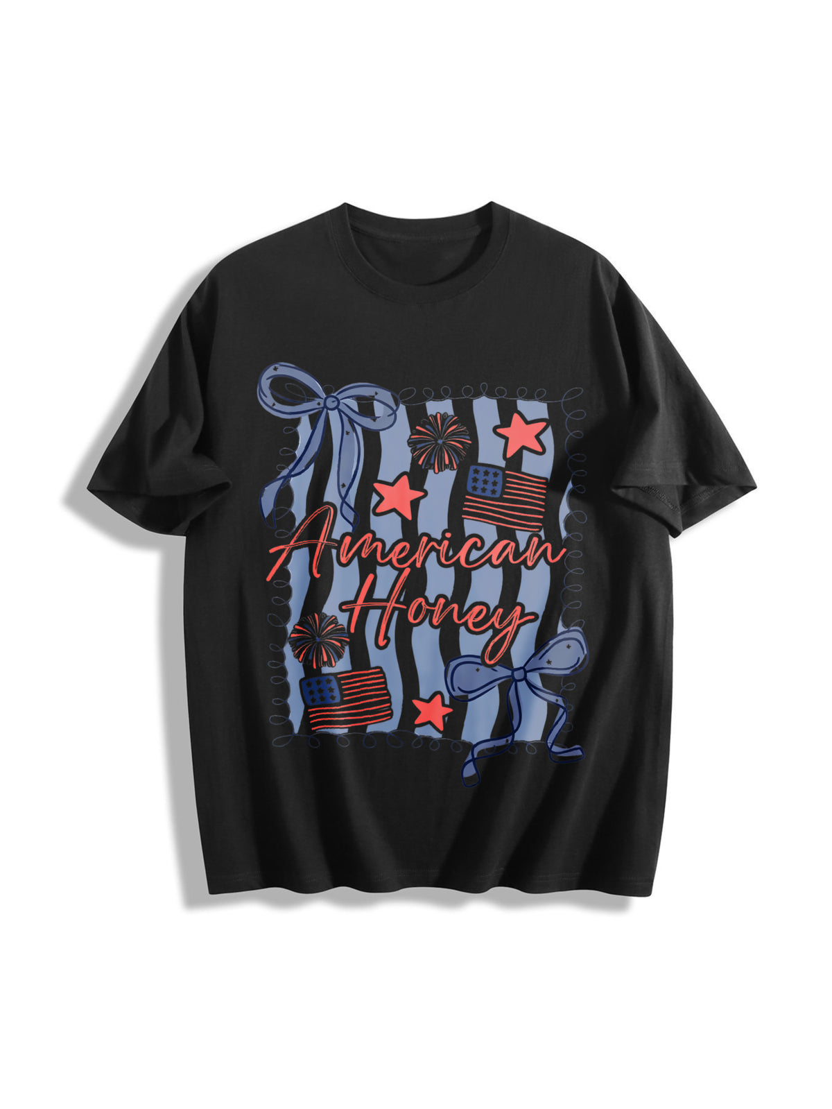 American Honey Coquette 4th of July Cotton T-Shirt in Black