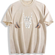 Skeleton Hand Barbell Vintage Washed T-Shirt in Beige