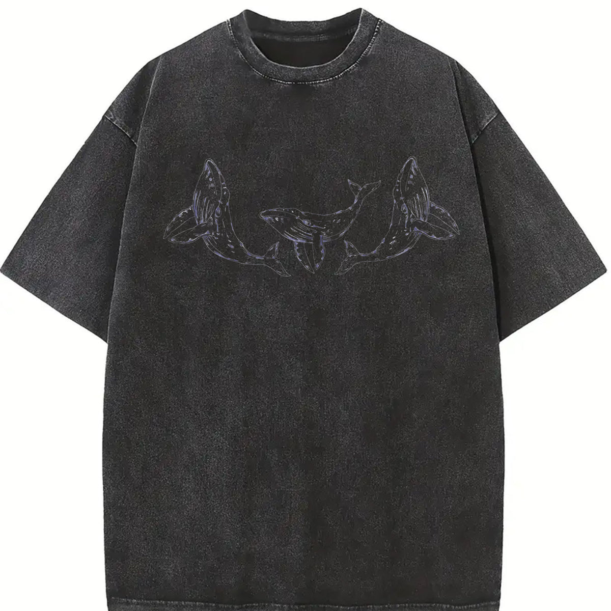 Three Whales 90s Retro ® Y2k Whale Lovers Vintage Washed T-Shirt in Black