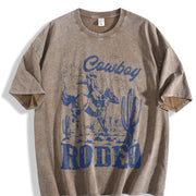 Rodeo 90s Cowboy Retro Western 2000s Vintage Washed T-Shirt in Brown