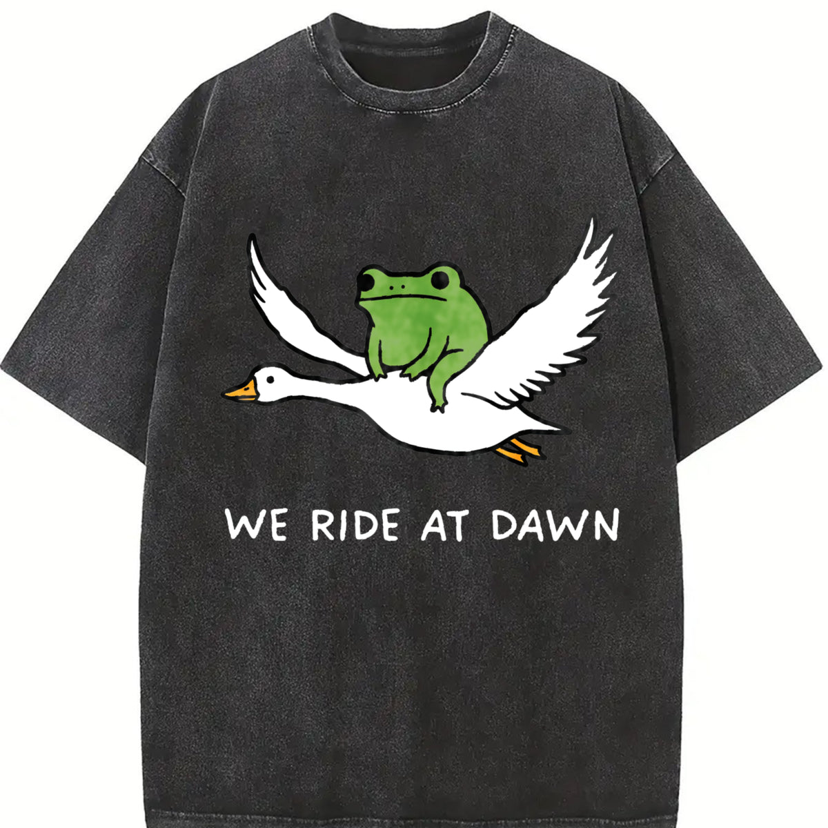 We Ride at Dawn Frog and Goose Chaotic Animal vintage washed oversized T-shirt in Black