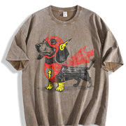 Dachshund Superhero – Wiener Dog for Comic Fans vintage washed oversized T-shirt in Brown