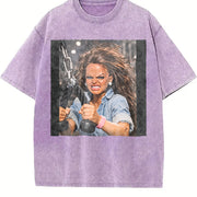 Strong Woman Lifting Weights Vintage Washed T-Shirt in Purple
