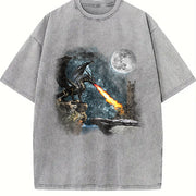 Dragon Castle Dark Art Vintage Washed T-Shirt in Gray