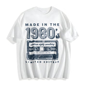 Made in the 1980s Retro Cassette Tape Music Cute Ladies Cotton T-Shirt in White