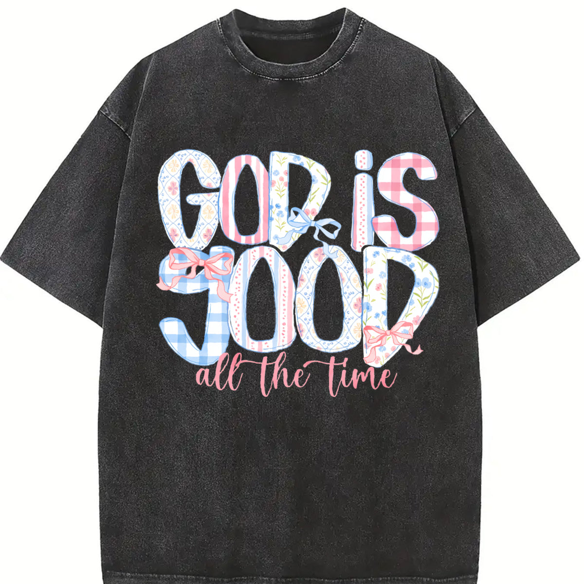 God is good all the time Christian Floral Preppy Floral vintage washed oversized T-shirt in Black