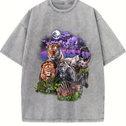 Rainforest Animals 90s Vintage Washed T-Shirt in Gray
