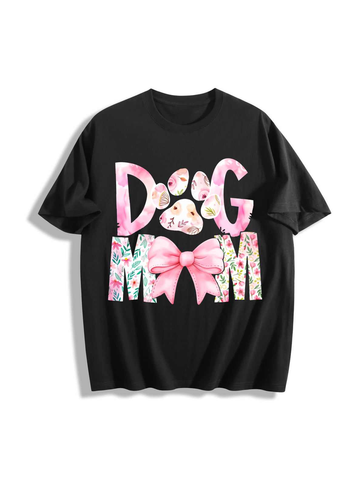 Dog Mama Dog Mom Cotton T-Shirt in Black
