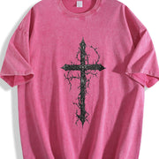 Thorn Cross Gothic Cross Biblical Cross Art Jesus vintage washed oversized T-shirt in Red