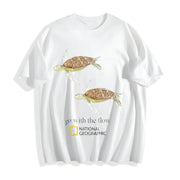 Go with the Flow Sea Turtle Ocean Nature Lover Boxy DTG Cotton T-Shirt in White