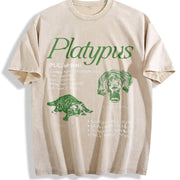 Platypus 90s Retro Animal Infographic Facts Vintage Washed T-Shirt in Beige