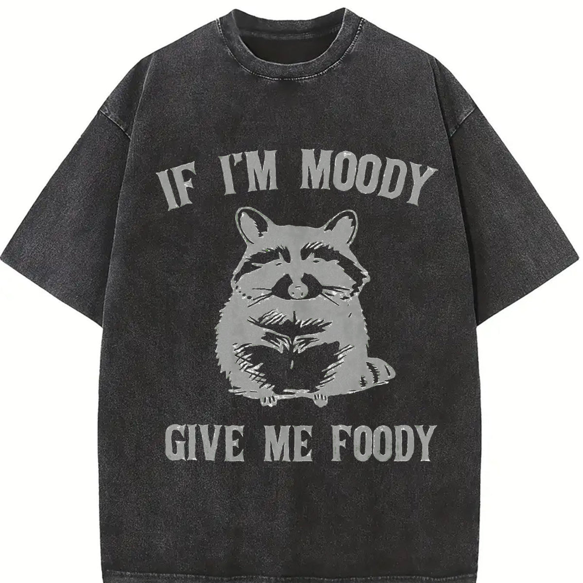 If I'm Moody Give Me Foody Raccoon vintage washed oversized T-shirt in Black