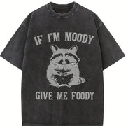 If I'm Moody Give Me Foody Raccoon vintage washed oversized T-shirt in Black