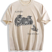 Kitten and Frog Cat Vintage Washed T-Shirt in Beige