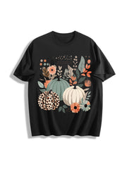 Boho Pumpkins Fall Cotton T-Shirt in Black
