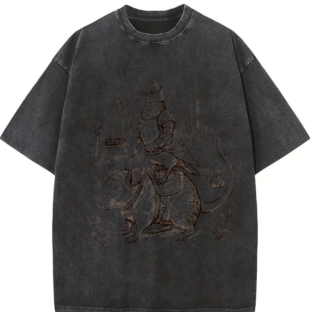 Youth Pigeon Knight Rat Mount: Kids NYC Rat Rider Vintage Washed T-Shirt in Black