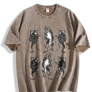 Dancing Frog 90s Tattoo Vintage Washed T-Shirt in Brown