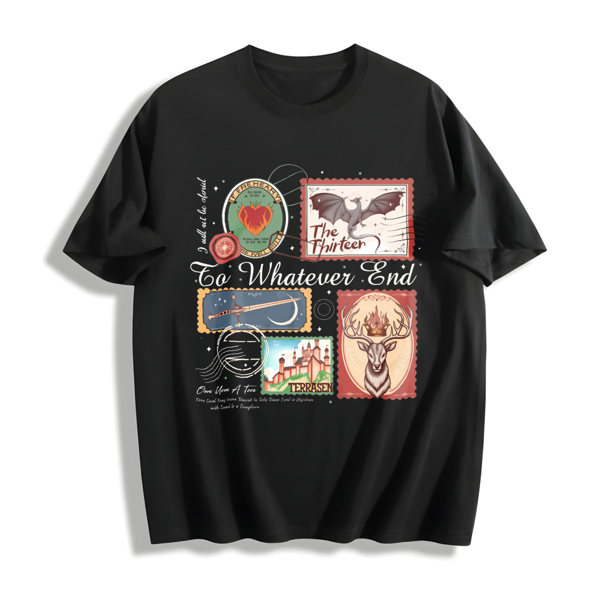 Throne of Glass TOG Book Stamps Terrasen Fantastic Reader Cotton T-Shirt in Black
