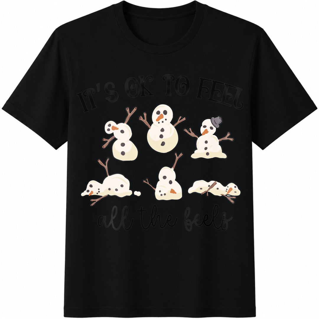 It's Okay to Feel All the Feels / OT Christmas / Christmas Cotton T-Shirt in Black