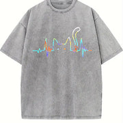 Heartbeat Cat Lover Animal Silhouette Cute Cat vintage washed oversized T-shirt in Gray