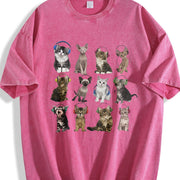 Cats with Headphones Vintage Washed T-Shirt in Red