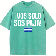 Vos Solo Sos Paja Salvadoran Slang El Salvador Flag vintage washed oversized T-shirt in Blue