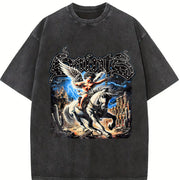 Saints Angel on Horse Tank Vintage Washed T-Shirt in Black