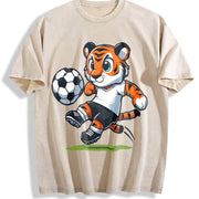 Tiger Soccer Player Vintage Washed T-Shirt in Beige