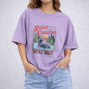 Stupid Canadian Wolf Bird vintage washed oversized T-shirt in Purple