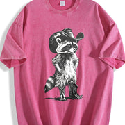 Western Raccoon Retro Cowboy Racoon Vintage Washed T-Shirt in Red
