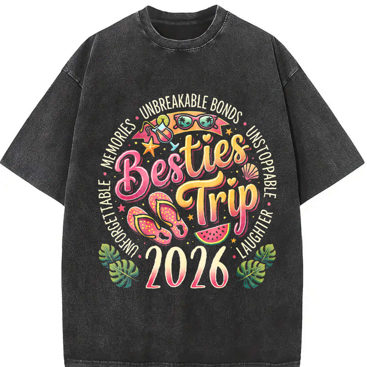 Besties Trip 2026 Vintage Washed T-Shirt in Black