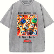 Xanax Anxiety Has Many Faces AD Retro Custom vintage washed oversized T-shirt in Gray
