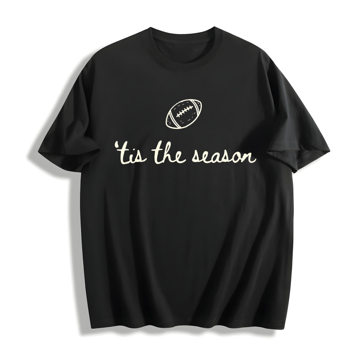 Tis the Season Football Season Cotton T-Shirt in Black