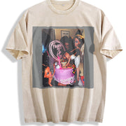 Happy New Year Party Doll Vintage Washed T-Shirt in Beige