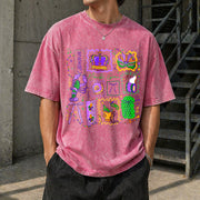 Mardi Gras Doodle Icons Vintage Washed T-Shirt in Red