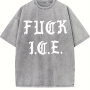 Old English Political Pro Immigration vintage washed oversized T-shirt in Gray