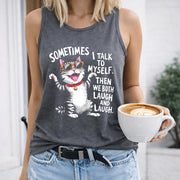 Sometimes I Talk to Myself Cat Women's Color Cotton Tank Top in Gray