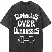 Dumbbells over dumbasses Muscle mommy Weight Lifting vintage washed oversized T-shirt in Black