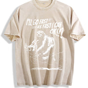 Retro Sloth Riding a Boar 90s Vintage Washed T-Shirt in Beige