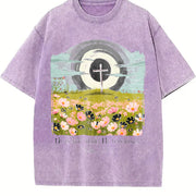Christian Easter He Is Risen Vintage Washed T-Shirt in Purple